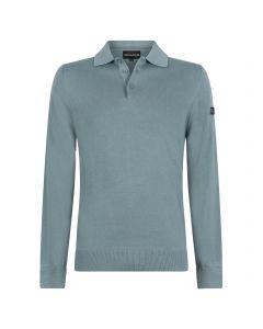 Presly & Sun Brad long sleeve knitted polo heren blue grey