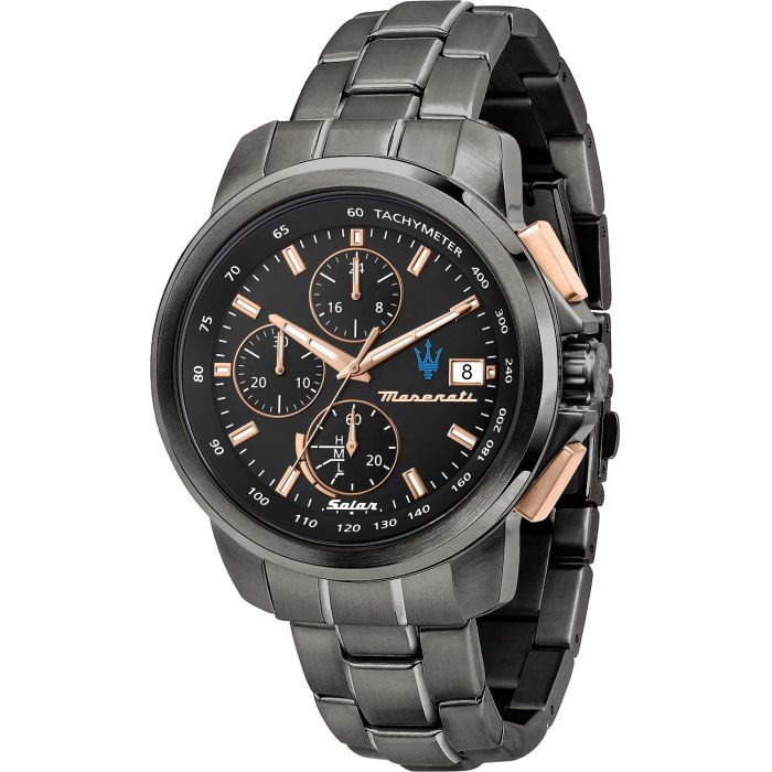 Maserati Successo Solar heren horloge zwart rose O 44mm